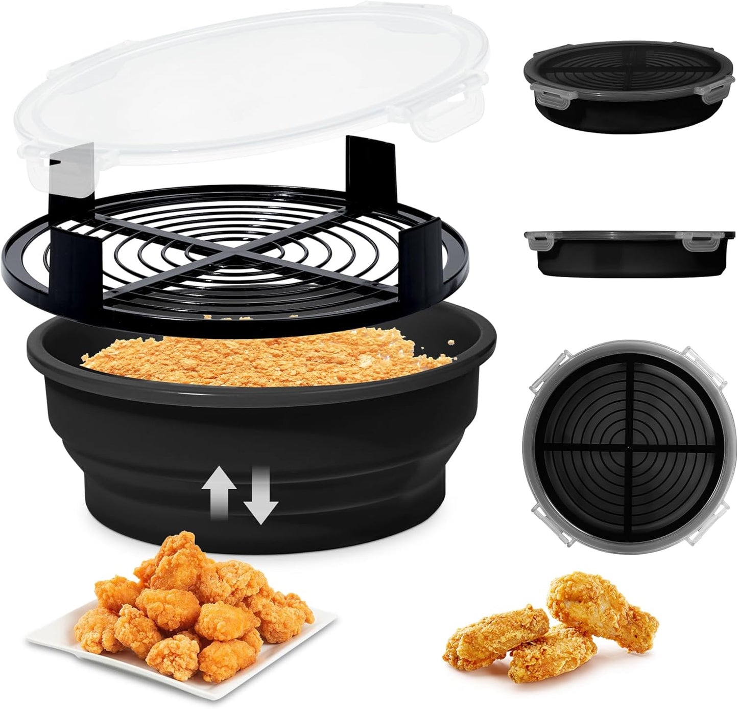FJNATINH Collapsible Batter Bowl - Mess Free Better Breader Shaker Bowl with Lid Breading Shaker Container for Fried Fish, Fried Chicken, Onion Rings & More,No Leak,Easy to Store,Light Blue