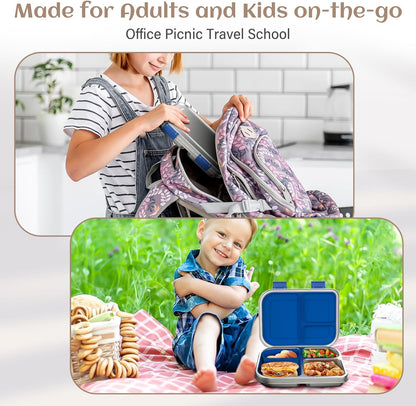 BABHAMNESS Stainless Steel Bento Box Kids, 3 Compartments Leak Proof Metal Bento Lunch Box, 304 Stainless Steel Bento Lunch Containers for School and Office,Dishwasher Safe, BPA-Free-Pink