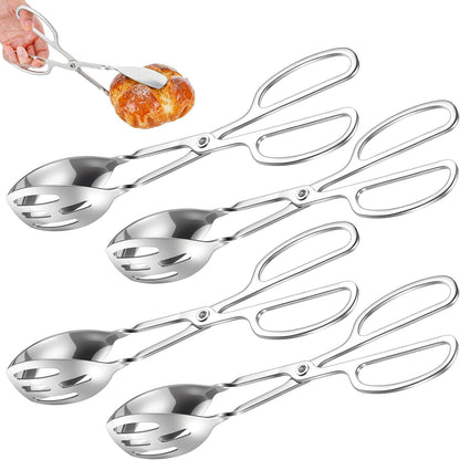 4-Pack Stainless Steel Salad Tongs & Serving Tongs - Scissor-Style Kitchen Utensils for Buffet, Party, Cooking, Baking, BBQ (Silver)