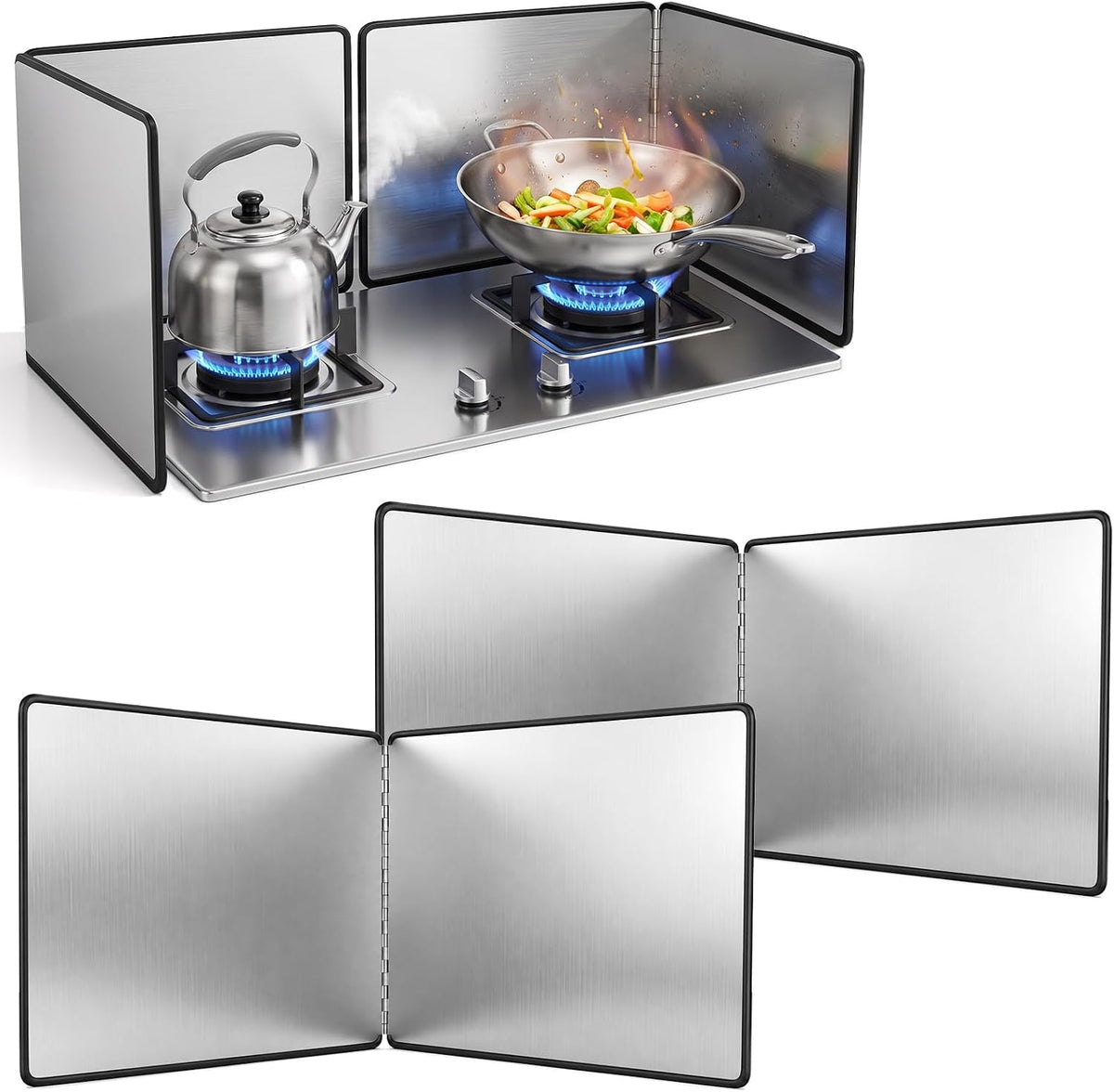 2 Pcs Grease Splatter Guard 2-Sided Stainless Steel Stove Splash Guard