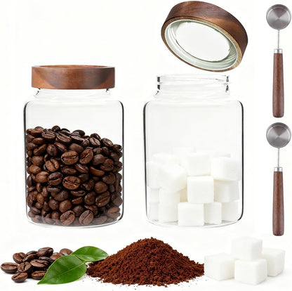 6 pc Glass Spice jars Glass Jars with Screw Lid 5 oz Acacia Wood Glass Herb Sugar Coffee Bean Ground Container Food Storage Canister for Candy Pantry Tea Seasoning Meal Prep Snack (6*150ml(5oz))