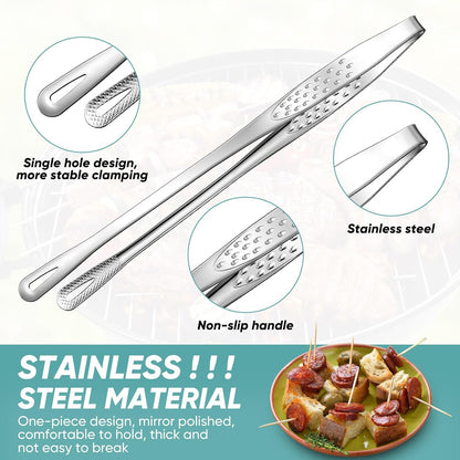 meekoo 6 Pcs 7.8 Inches Stainless Steel Korean BBQ Grill Tongs Japanese Barbecue Tongs for Cooking Portable Kitchenware Home Outdoor Steak Salad Food