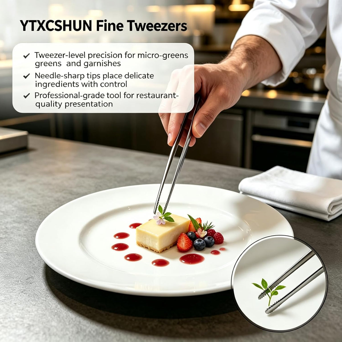 Tongs for Cooking, Long Kitchen Tweezers Set of 3, 18/8 Stainless Steel KitchenTongs with Precision Serrated Non-Slip Tips, Lightweight Durable Tweezer for Frying, Plating & BBQ(9.5"+11.5"+13.5")