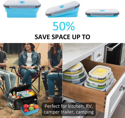 Collapsible Food Storage Containers with Lids, 4 Pack, 40 oz Silicone 1-Compartment Meal Prep Containers Reusable, Lunch Bento Boxes for Adults, Microwave Freezer Dishwasher Safe, BPA-Free, Black