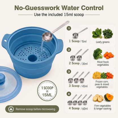 42oz Collapsible Silicone Microwave Steamer for Vegetables, Green