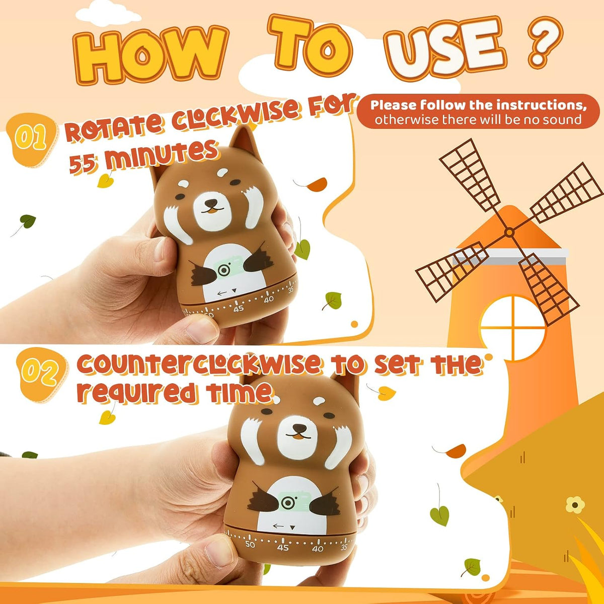 Amylove 4 Pcs Cute Mechanical Kitchen Timer Forest Animals 60 Minutes