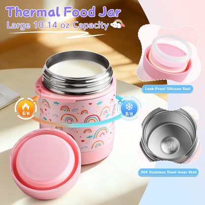 REDSHELL Bento Lunch Box for Kids Set, Leakproof Food Jar Pail with Insulated Bag, Toddler Snack Container Lunchbag for Girls Daycare, Back to School Lunchbox Kit, Includes Bottle Holder Strap, Pink