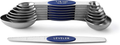 Spring Chef Stainless Steel Magnetic Measuring Spoons Set with Strong N45 Magnets, Heavy Duty Metal Kitchen Gadgets for Baking & Cooking, Fits in Most Kitchen Spice Jars, Set of 8 with Leveler, Black