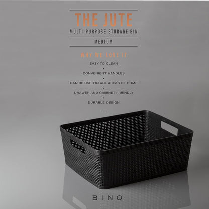 BINO Woven Plastic Basket | Large (Natural), 3-Pack | THE JUTE COLLECTION | Home Organization, Space-Saving Storage, Stylish Design | Plastic Storage Basket