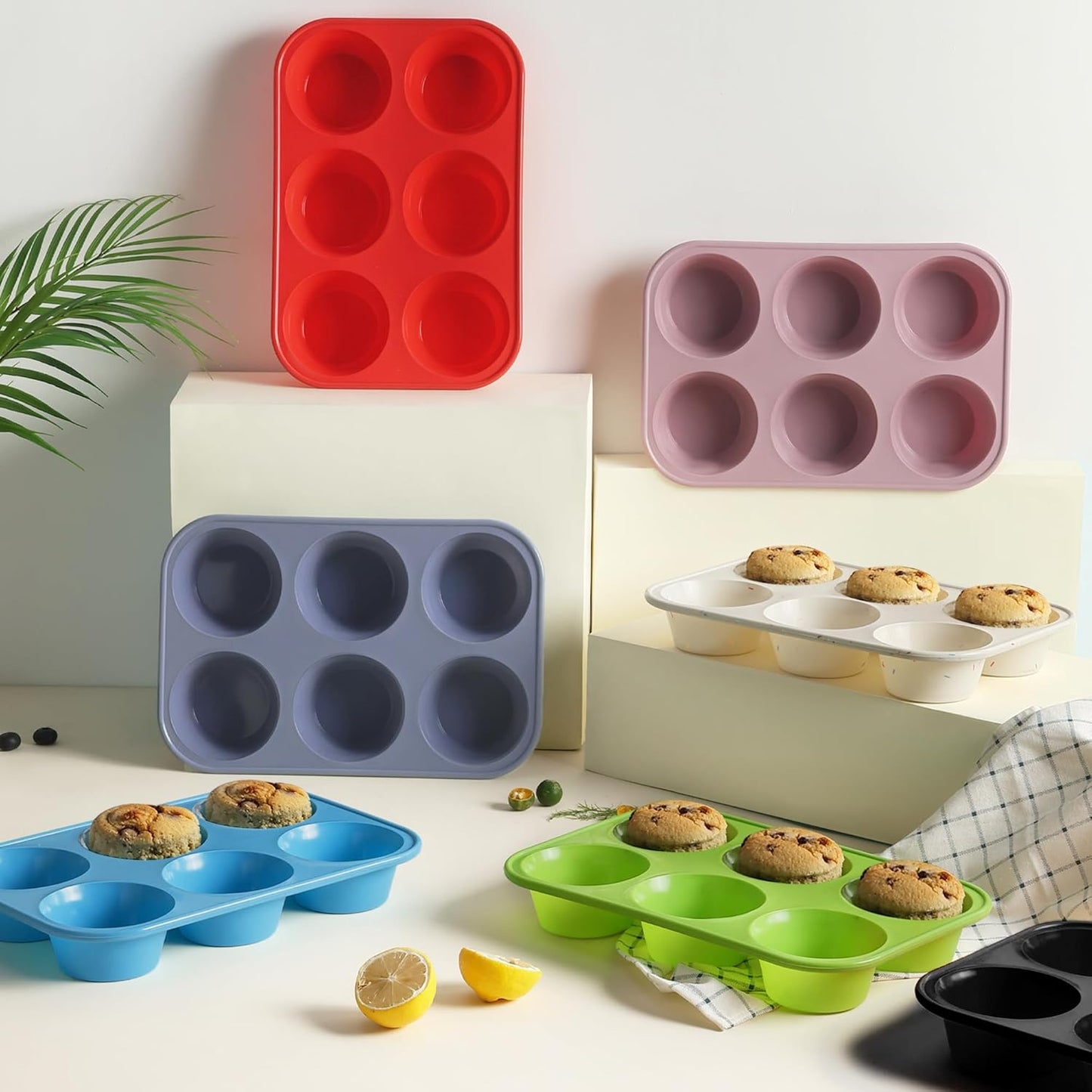 2 Pack 12 Cups Silicone Muffin Pan with Metal Reinforced Frame Regular Size Silicone Molds Cupcake Cake Baking Pans Cookie Baking Chocoflan Cupcake Mold Nonstick Muffin Tin Home Baking Supplies