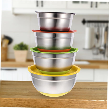 Cabilock 4pcs Non- Stainless Steel Mixing Bowl Base Deep Round Salad and Soup Bowls Mixed Colors for Fruits Vegetables and More