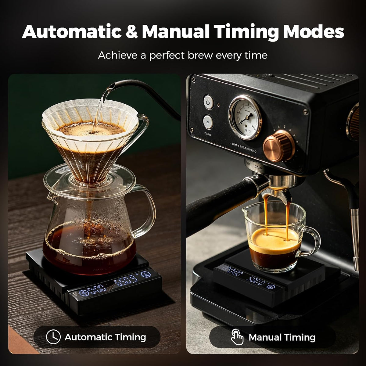 Pro Mael Espresso Coffee Scale with Auto Timer, 2kg/0.1g, Pour Over, Black