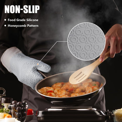 RORECAY Silicone Oven Mitts and Pot Holders Sets, Gloves for Kitchen, Beige