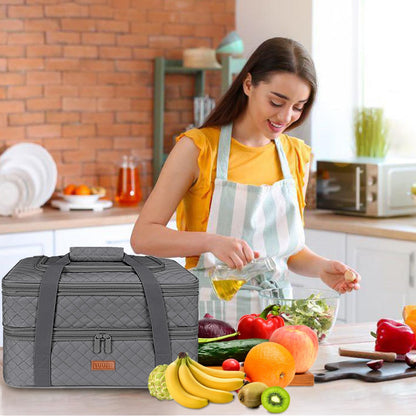 Quilted Double Decker Casserole Carrier - Expandable Dish Carrying Case for Hot or Cold Food, Lasagna Holder for Potluck Parties, Picnic, Beach, Fits 9"×13" Baking Dish (Black)