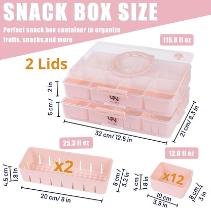 Snackle Box Container - 10 Compartments Including 2 XL, Dishwasher & Microwave Safe, Divided Serving Tray with Lid and Handle, BPA-Free, snack box (1 PCS, White, 1 Box with 2 XL Compartments)