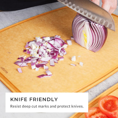 Elihome Essential Series 2-in1 Wood Cutting Board Set for Kitchen, Wooden Board for Chopping Vegetables, Bread, Cheese, Meat, Salad, Bread Board for Countertop, Butcher Block, Non-Slip