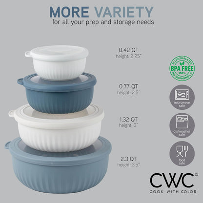 COOK WITH COLOR Prep Bowls with Lids- Wide and Deep Nesting Plastic Small Mixing Bowl Set with Lids, 8 Piece Set - Wide Bowls, Blue