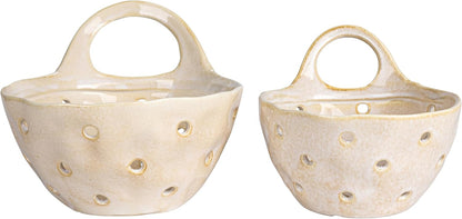 Creative Co-Op Stoneware Colanders with Handles, Set of 2