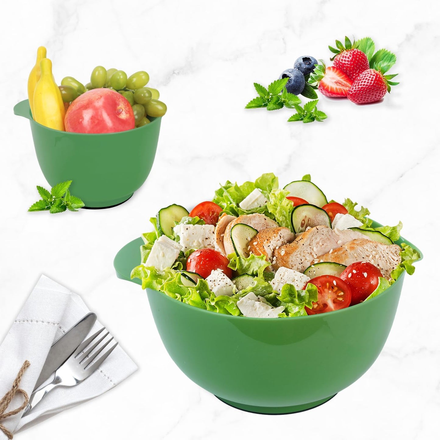BoxedHome Nesting Plastic Mixing Bowl Set With Pour Spout, Microwave and Dishwasher Safe, BPA free Non-Slip Base, Set of 4 Size 1.7, 2.5, 3.5 and 4.5qt, Great for Prepping, Baking, Cooking (Dark Blue)