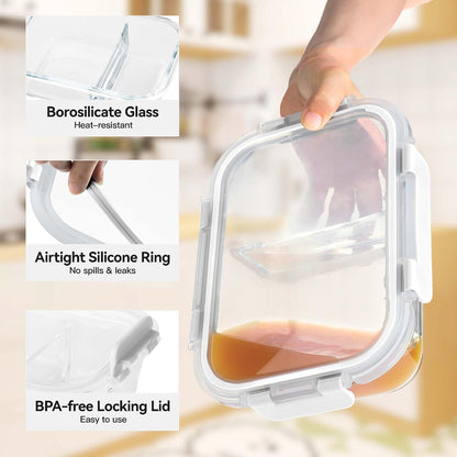 BAYZZ Glass Food Storage Containers, 5 Pack 35 Oz Glass Meal Prep Containers, Lunch Boxes with Airtight BPA-Free Lids, Microwave, Freezer and Dishwasher Safe