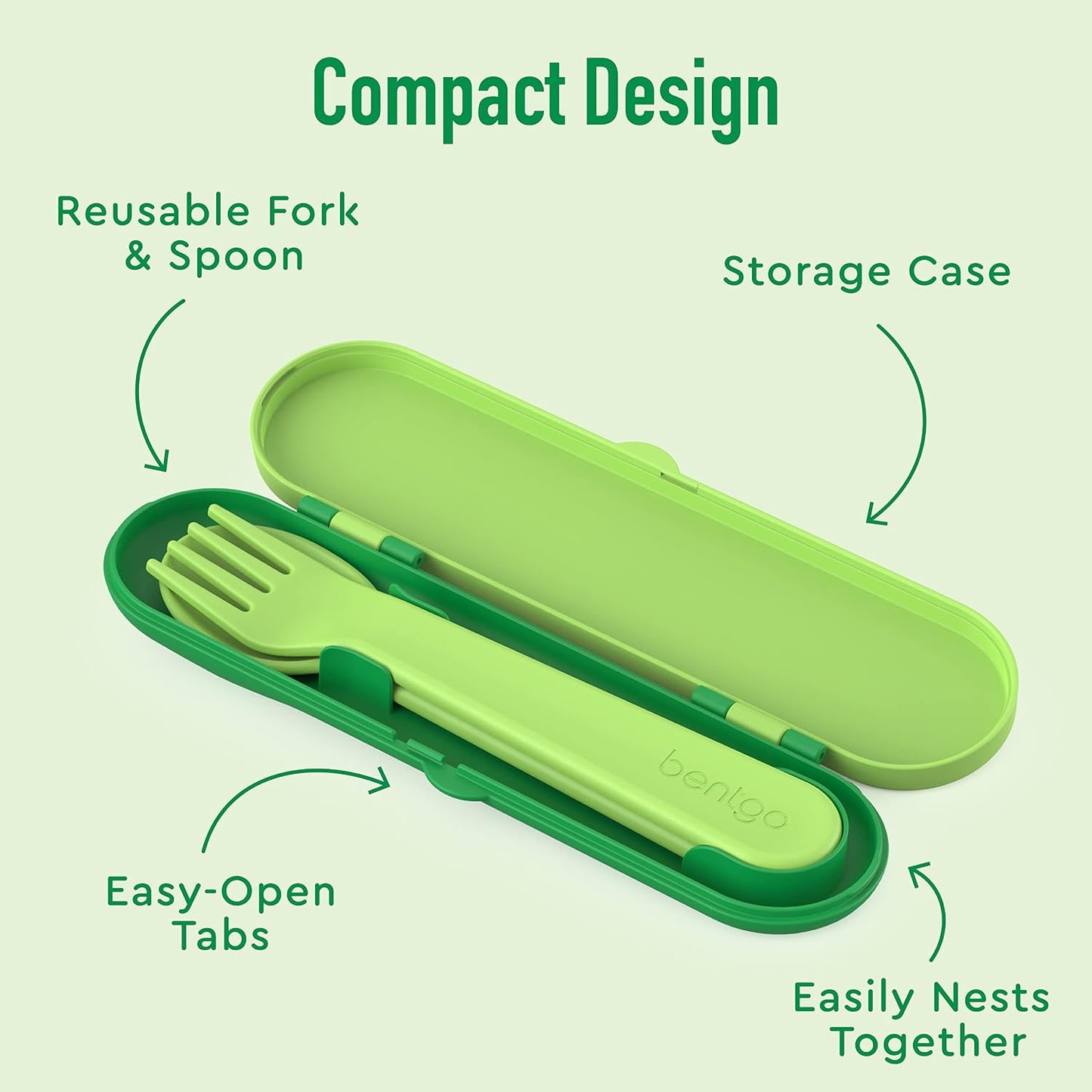 Bentgo Kids Utensil Set - Reusable Plastic Fork, Spoon & Storage Case - BPA-Free Materials, Easy-Grip Handles, Dishwasher Safe - Ideal for School Lunch, Travel, & Outdoors (Shark)
