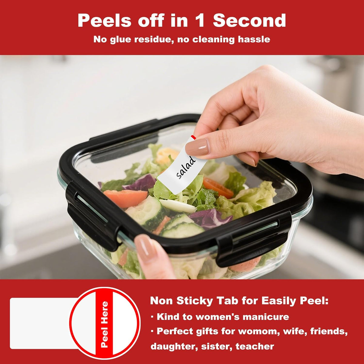 NATURALABEL 500 PCS Blank Removable Freezer Labels with Dispenser - 1" x 2" Food Labels for Meal Prep Containers, Easy Peel-Off Design, No Residue