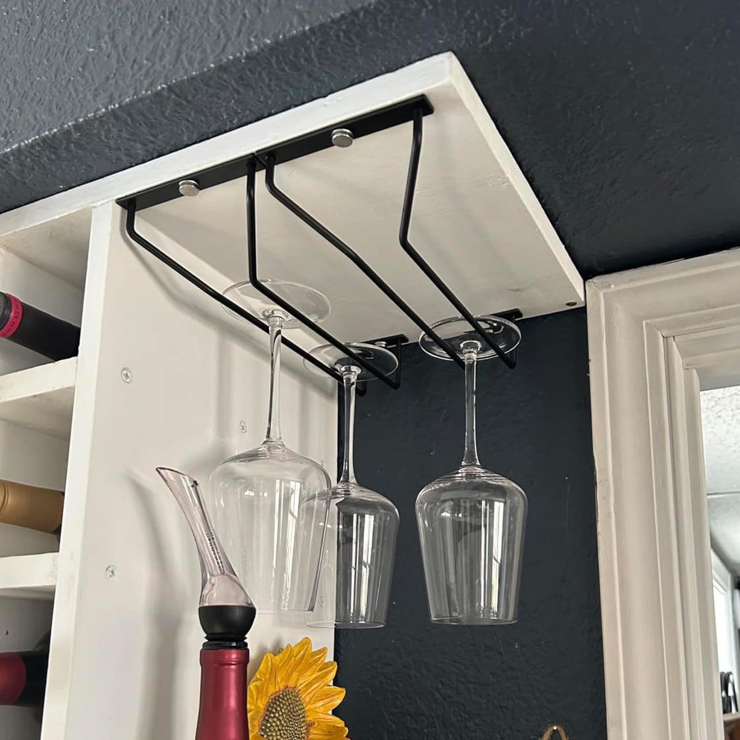 14-Inch Gold Wine Glass Rack, Under Cabinet Wine Glass Holder Stainless Steel Stemware Rack - Hanging Stemware Holder for Cabinet Kitchen Bar, Set of 2