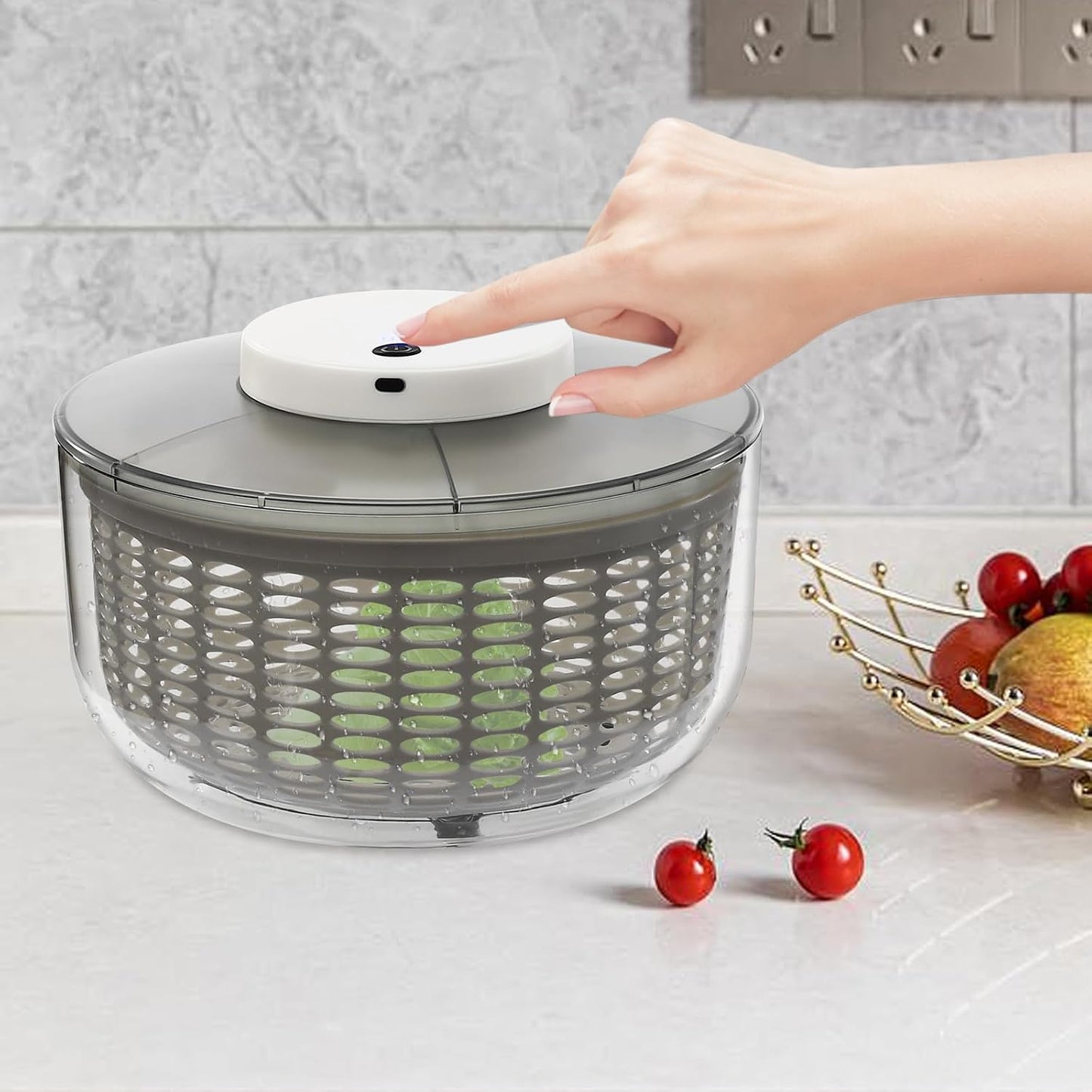 Electric Salad Spinner 6.34 Quart, USB Rechargeable Automatic Lettuce Spinner with One-Button Start, Large Capacity Vegetable Washer and Dryer for Kitchen, Salad Greens, Fruits, Herbs