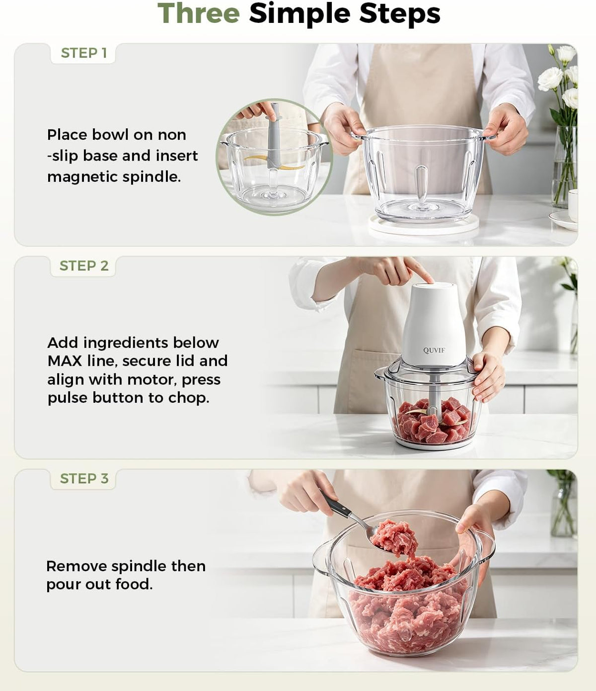 Food Processor Meat Grinder Electric Food Chopper, 5-Cup, Easy-Clean