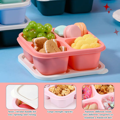 Honeydak 10 Pack Bento Snack Containers 4 Compartment Snack Boxes Reusable Containers with Lids Divided Meal Prep Lunch Food Storage Box for School Work Travel