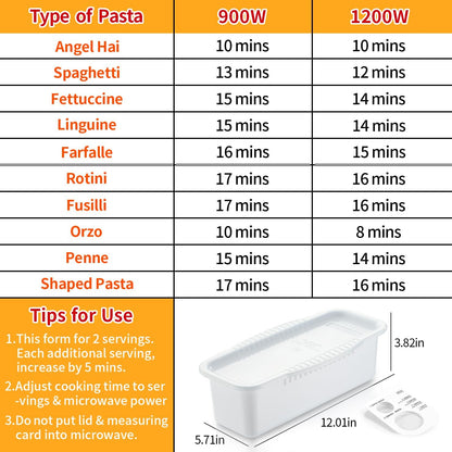 Microwave Pasta Cooker with Strainer Lid & Built-in Measuring Card
