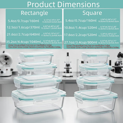 8 Pack Glass Meal Prep Containers with Lids, Glass Food Storage Containers with Airtight Vent Hole Lids, Lunch Containers Sets with lids Glass, Microwave Oven Freezer Dishwasher Safe