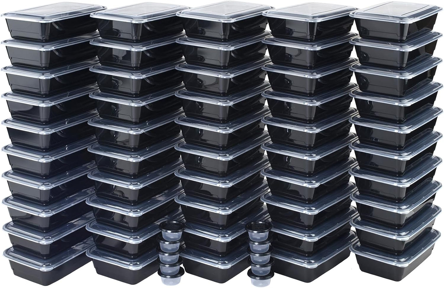 GoodCook Everyday Meal Prep 1‑Compartment Set with 50 Containers + 10 condiment cups with lids, made without BPA, Black