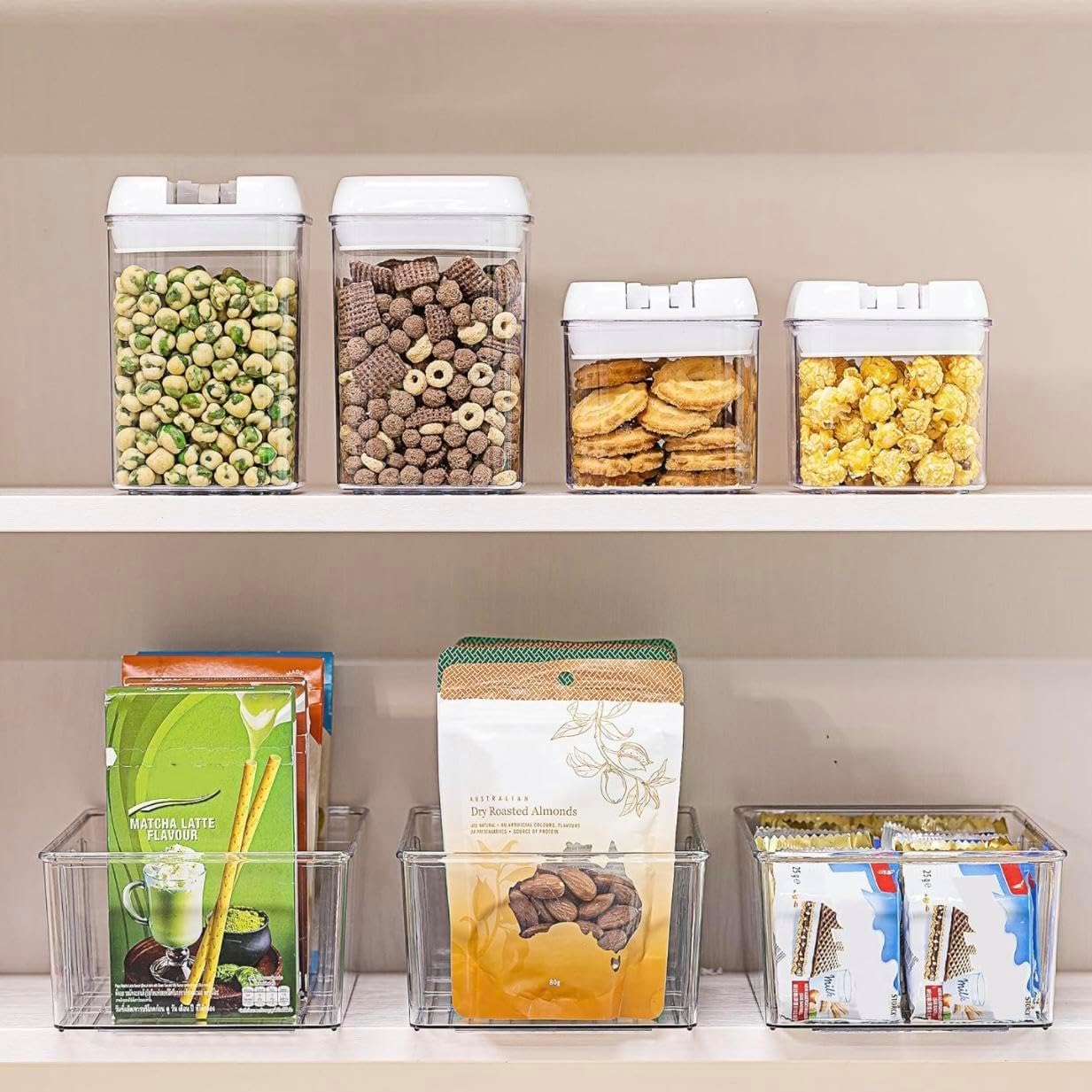 3 Pack Food Storage Organizer Bins, Clear Plastic Bins Removable Snack Organizer with 3 Dividers, Plastic Fridge Organizer and Cabinet Organizer for Kitchen, Pantry, Condiment, Packets Spices