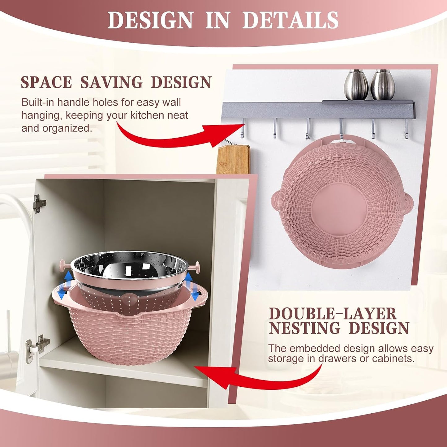 4-in-1 Colander with Bowl Set — Patented 360° Rotatable Strainer Bowl with 3 Graters, Snap-On Lid & Non-Slip Base, Funny Kitchen Present for Women, Aesthetic Pasta Fruit Vegetable Strainer (Beige)