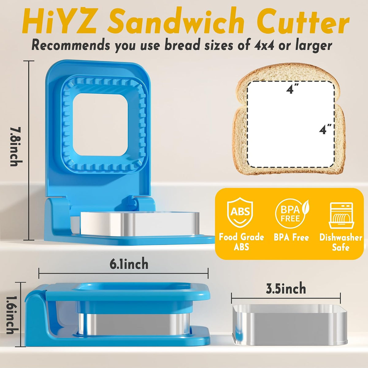 HiYZ Sandwich Cutter and Sealer - Stainless Steel Decruster Sandwich Maker - Peanut Butter and Jelly Crustless Sandwich Bread Pancake Maker Cookie Cutter for Kids Children Boys Girls