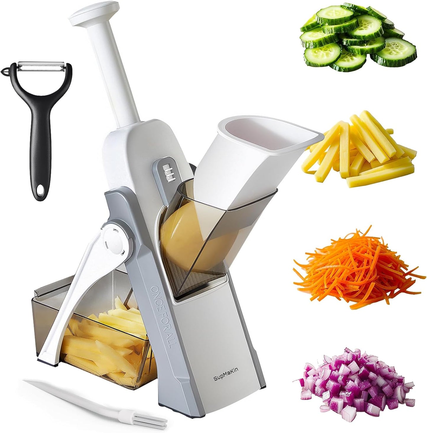 SupMaKin Safe Mandoline Slicer for Kitchen, Potato Slicer for Chips, Vegetable & Food Cutter,Thickness Adjustable 0.1-8 mm, Kitchen Faster Slice Artifact (Only Slicer)