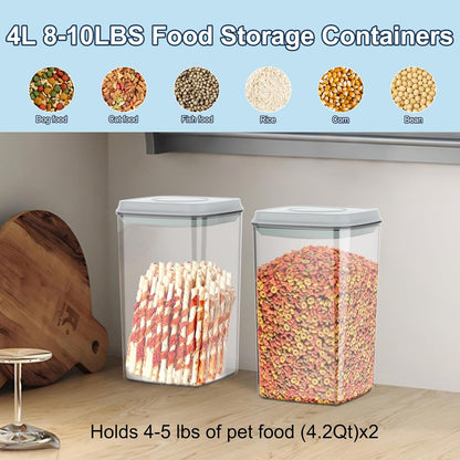 LEAWALK 10Lbs/10.57Qt Airtight Dog Cat Food Storage Container and Dog Treat Containers BPA-Free, PET Clear Stackable Pet Storage Bin, Pop Top, 1-Cup Scoop for Pet Food/Rice/Flour/Bread/Grains