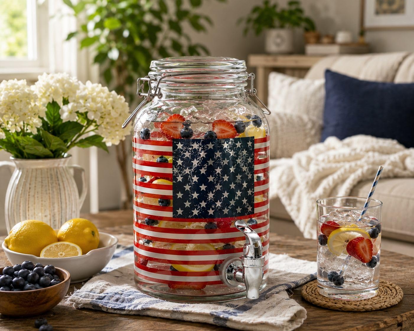 3 Gallon Classic Ice Cold Clear Glass Mason Jug Drink Beverage Dispenser Durable On Galvanized Stand With Leak Free Spigot-Easy Filling For Outdoor, Parties & Daily Use Lid