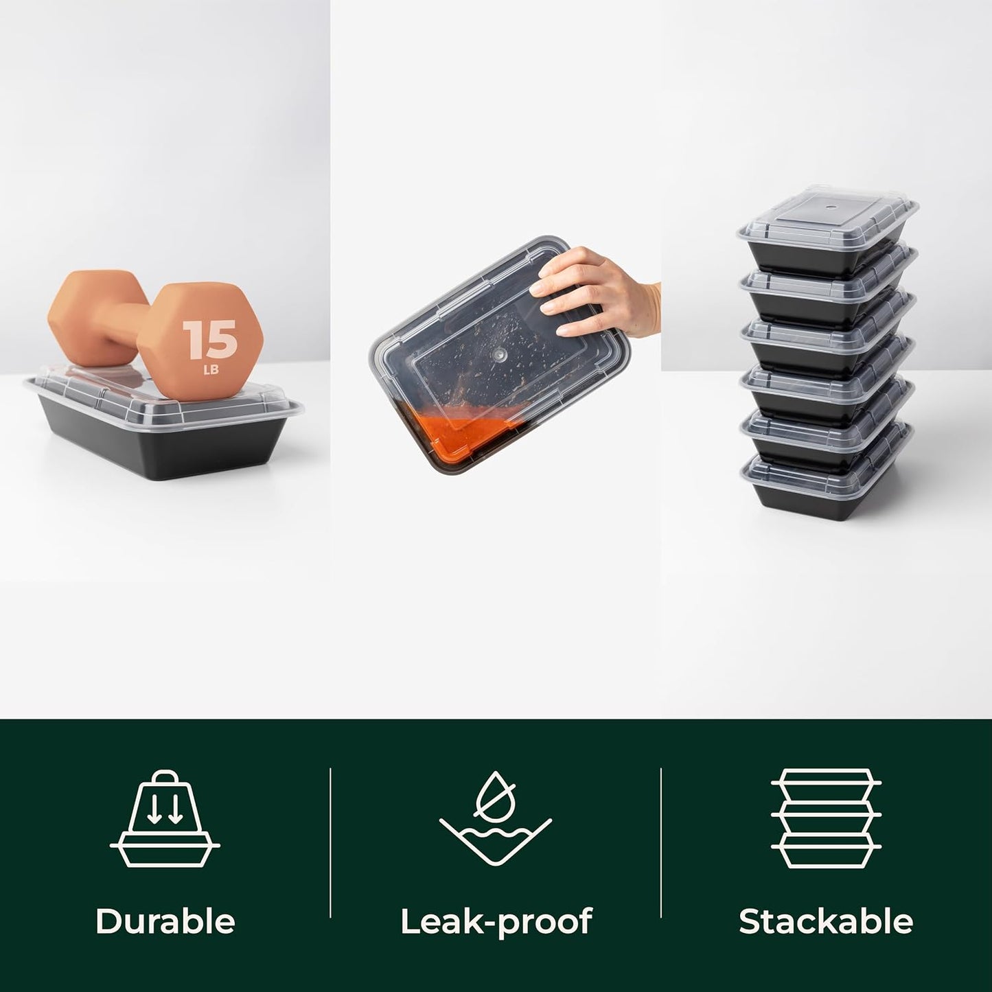 Enther Meal Prep Containers Single Lids Food Storage Bento BPA Free | Stackable | Reusable Lunch Boxes, Microwave/Dishwasher/Freezer Safe Portion Control (28 oz), 12 Pack 1 Compartment