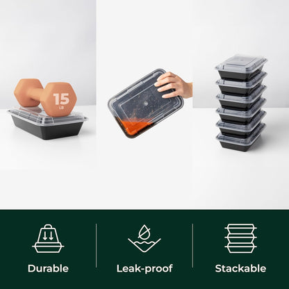 Enther Meal Prep Containers Single Lids Food Storage Bento BPA Free | Stackable | Reusable Lunch Boxes, Microwave/Dishwasher/Freezer Safe Portion Control (28 oz), 12 Pack 1 Compartment