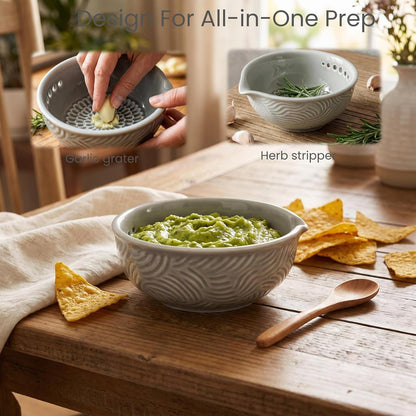 Ceramic Ginger Grater Bowl with Herb Stripper- Efficient Kitchen Tool