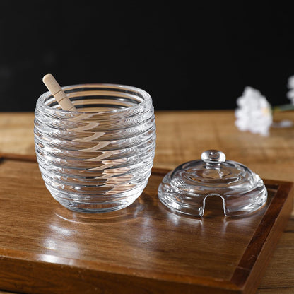 Honey Jars,9 oz Clear Glass Honey Pot Set with Dipper and Lid - Glass Honey Dispenser,Syrup Jar,Containers for Kitchen - Honeypot with Dipper Sticks - Honey Containers (Hexagon)