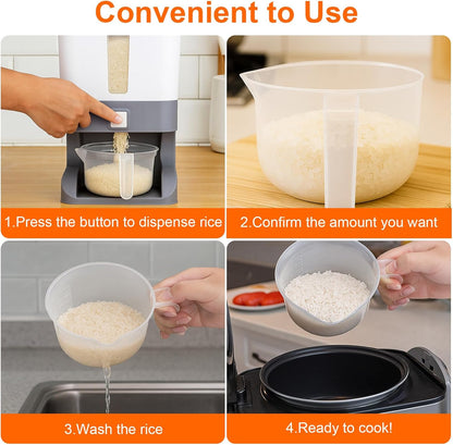 Mity rain Rice Dispenser 20 Lbs with Moisture Absorbing Clay, Rice Storage Container with Measuring Cup, 12 L Cereal Containers Storage Airtight for Kitchen Pantry Organization