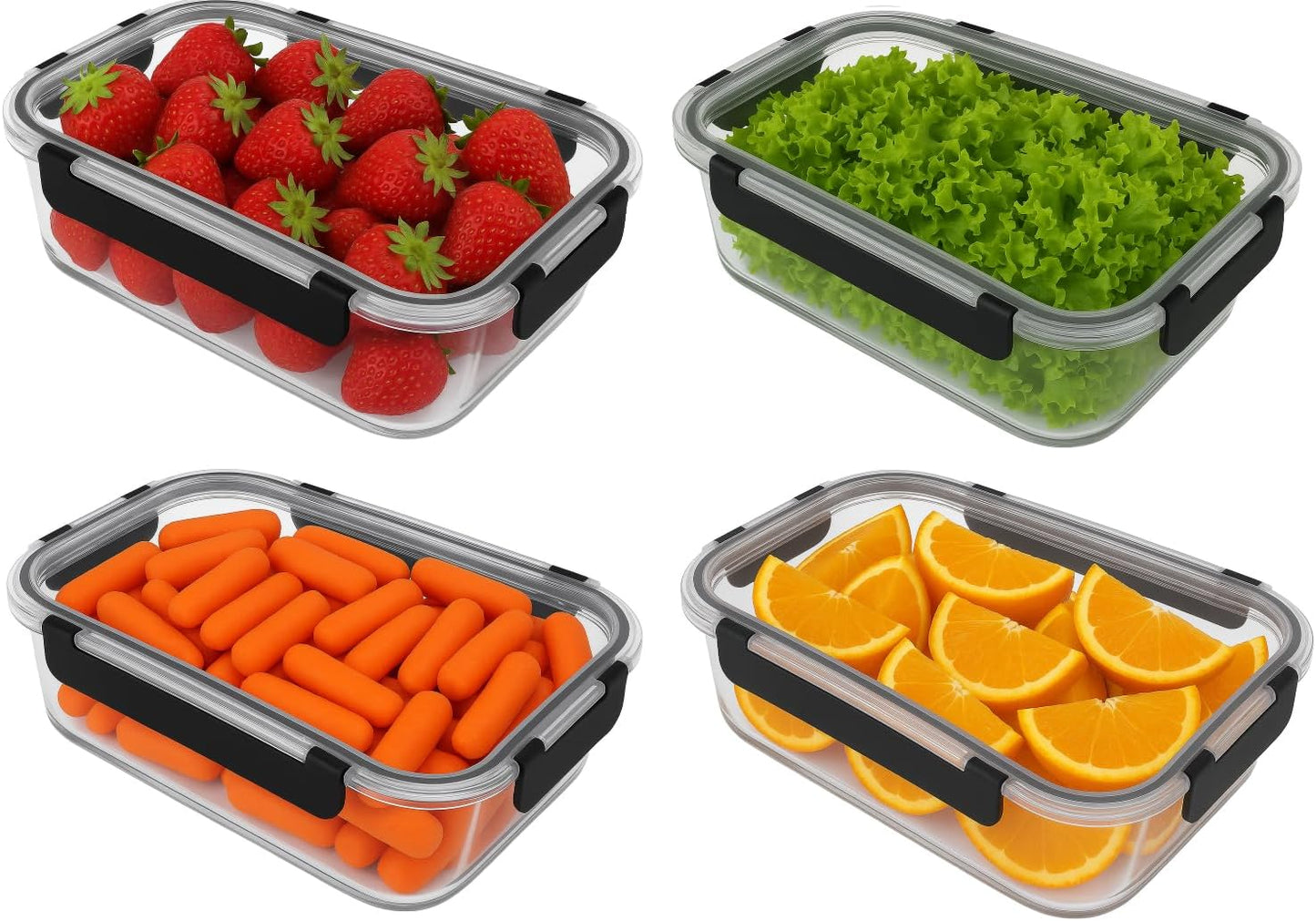 Glass Food Storage Containers Bowls with Airtight Snap Locking Lids for Meal Prep Leftovers Baking Lunch Boxes Dish (Black, 35oz Rectangle 4 Pack)