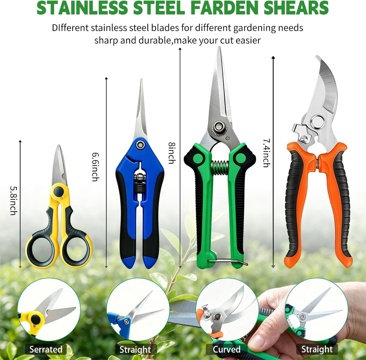 HoMaNa 4 Pack Garden Shears Pruning Set, Stainless Steel Multi-Blade