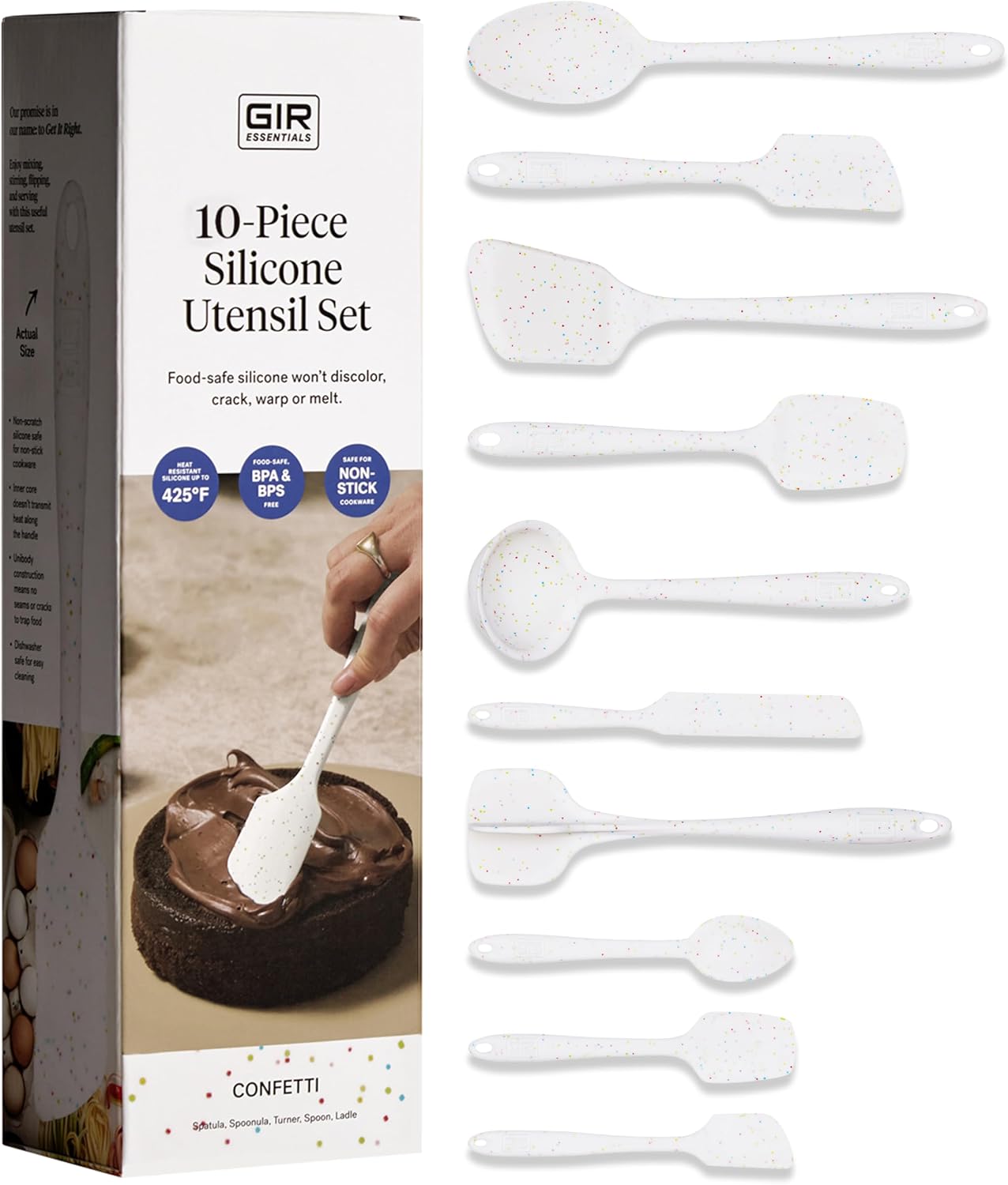 GIR 5-Piece Silicone Kitchen Utensils Set, Non-Toxic Cooking Utensils for Cooking and Baking, Heat Resistant, Food Grade, Dishwasher Safe Rubber Spatula, Ladle, Spoon - Charcoal