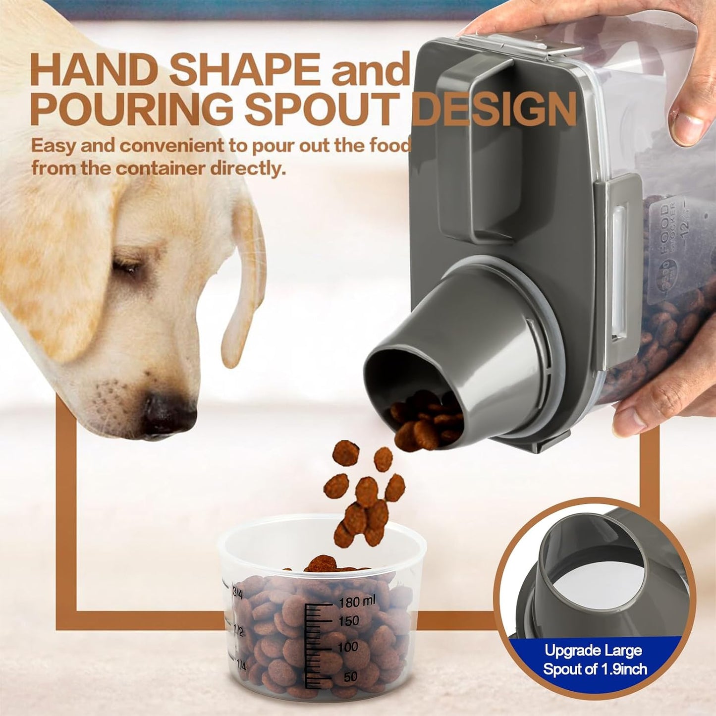 TIOVERY Upgraded Dog Food Storage Container Small, Cat Food Container Airtight, Pet Food Container Dispenser with Pour Spout, Measuring Cup and 4 Seal Buckles for Dogs, Cats, Birds (Blue)