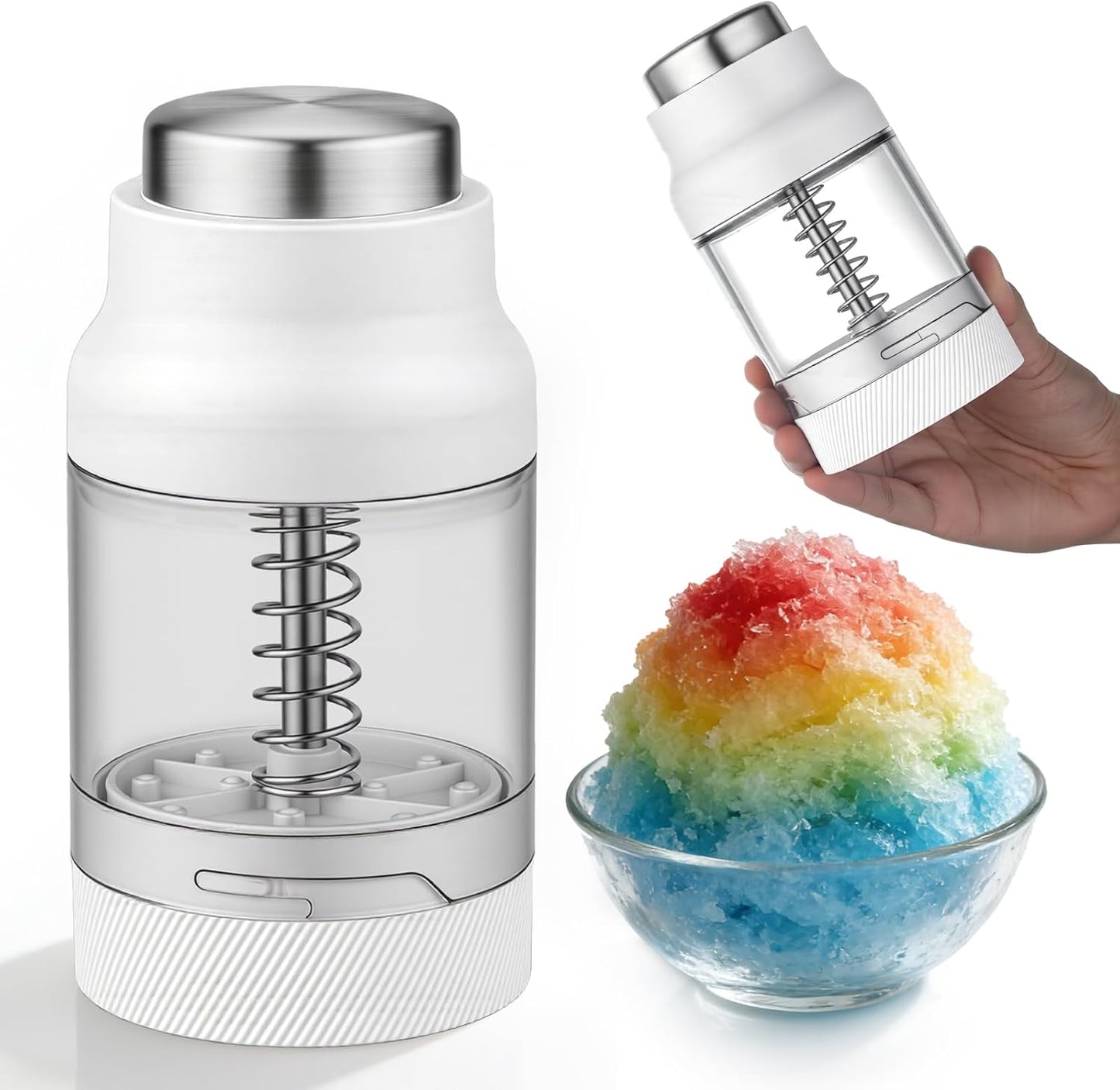 Mini Shaved Ice Machine Snow Cone Machine - Portable Handheld Small Crusher with Free Cube Trays