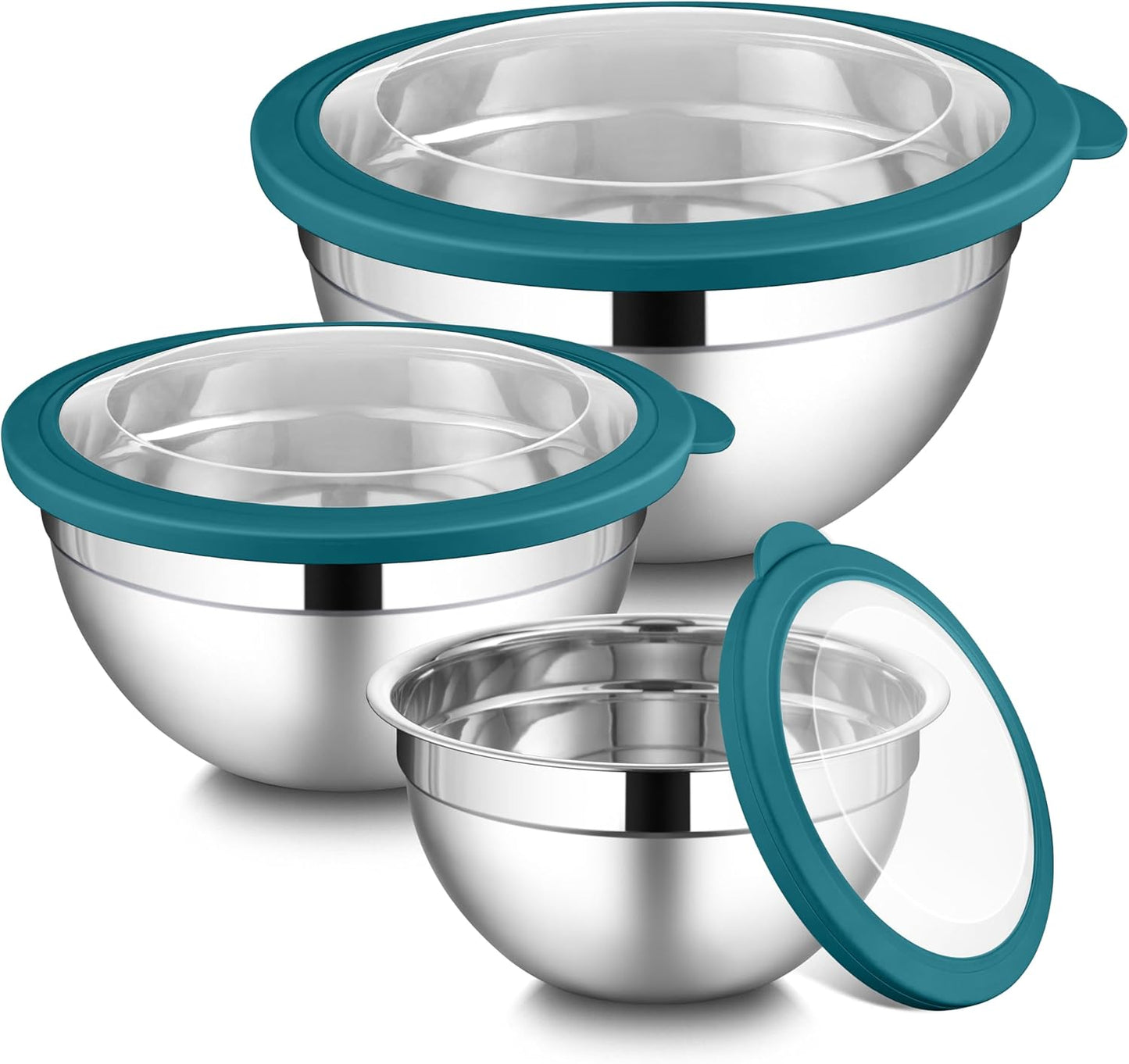 LIANYU Mixing Bowls with Airtight Lids Sets, 3 Packs Stainless Steel Metal Mixing Bowls, Ideal for Prepping, Cooking, Storage, Serving, Freezer & Dishwasher Safe, Khaki